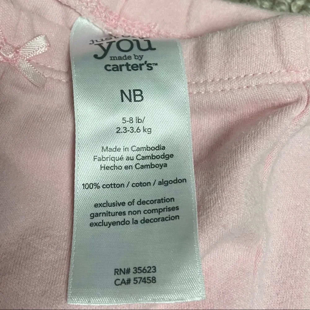 🍭6/$30 Carter’s cotton pale pink ruffle bottom bow legging pants - newborn / nb